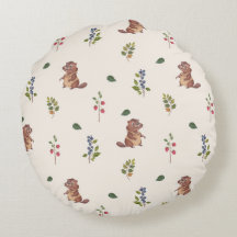Adorable Beaver and Forest Berries Throw Pillow
