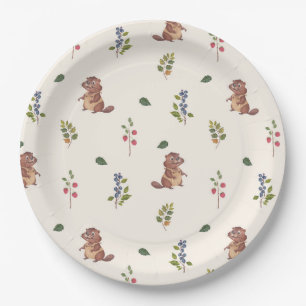 Adorable Beaver and Forest Berries Throw Pillow Paper Plates