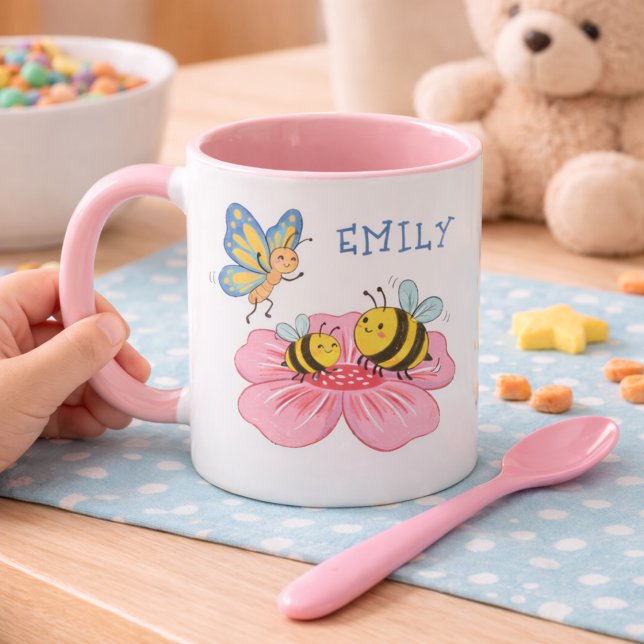Adorable Bee And Butterfly Kids Mug (Creator Uploaded)