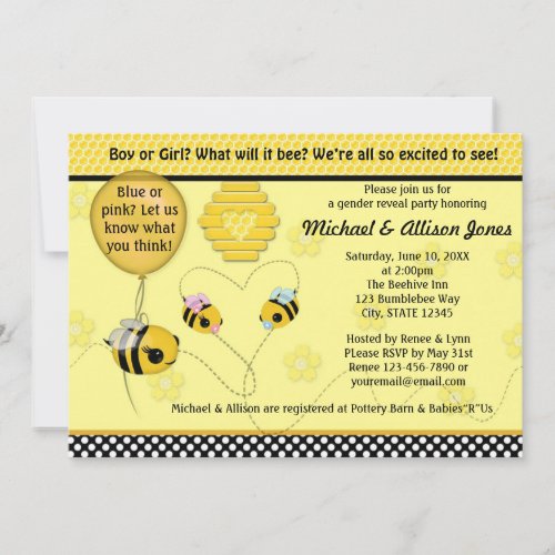 Adorable BEE Gender Reveal Baby Shower Invitation