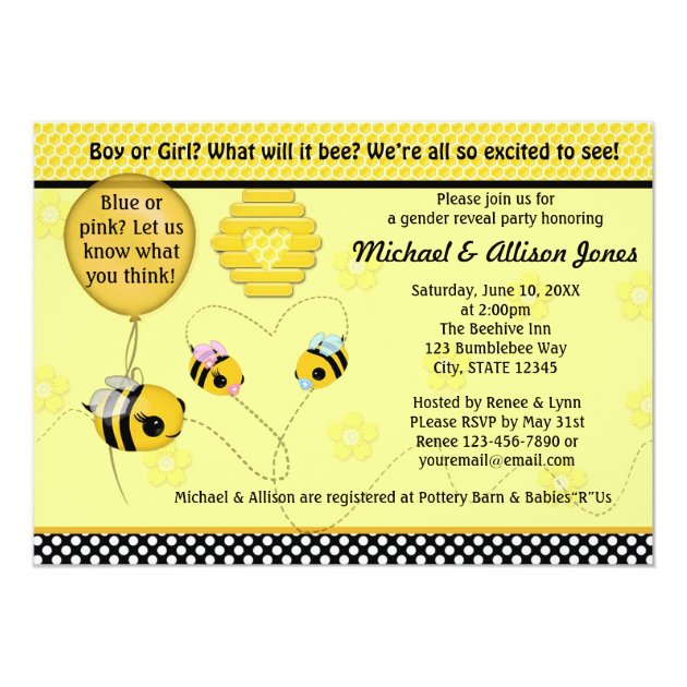 Adorable BEE Gender Reveal Baby Shower Invitation