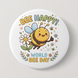 Adorable "Bee Happy!" Illustration for World Bee D Button