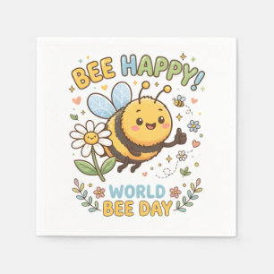 Adorable "Bee Happy!" Illustration for World Bee D Napkins