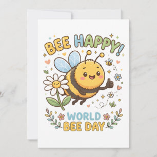 Adorable "Bee Happy!" Illustration for World Bee D Note Card