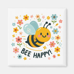Adorable Bee Happy Square Magnet