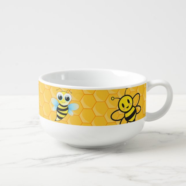 Adorable Bee & Honey Hives For Kids Soup Mug (Left)