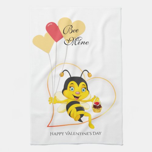 Adorable Bee Mine Valentines Day Bee Cartoon Kitchen Towel