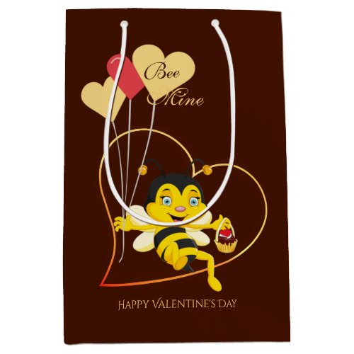 Adorable Bee Mine Valentines Day Bee Cartoon Medium Gift Bag