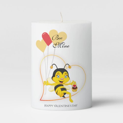 Adorable Bee Mine Valentines Day Bee Cartoon Pillar Candle