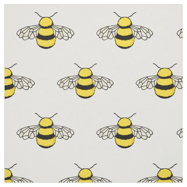 Adorable Bee Pattern on White Fabric (Swatch)