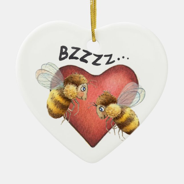 Adorable Bees and Heart Shape Ceramic Ornament (Front)
