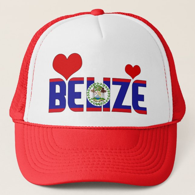 Adorable Belize Flag Hearts Patriotic Trucker Hat (Front)