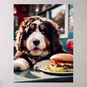 Adorable Bernerdoodle at the Diner Poster