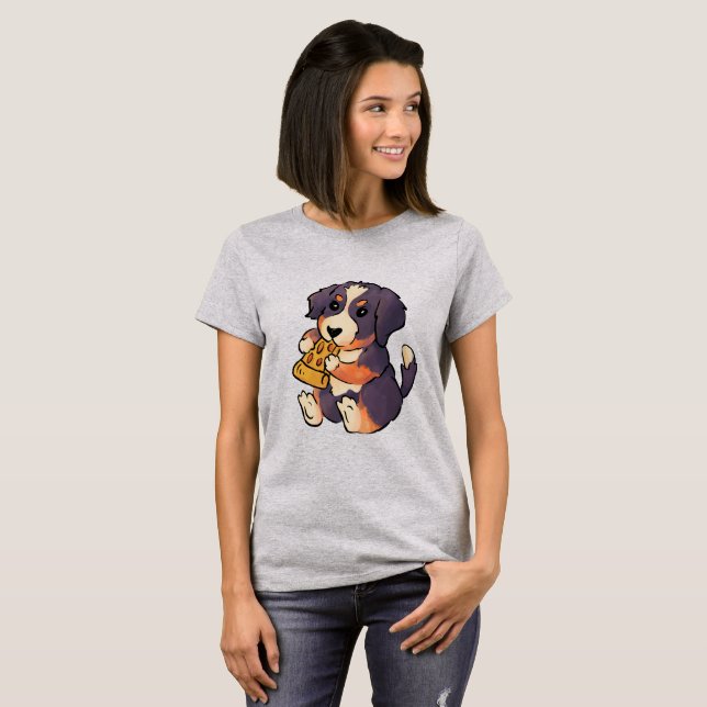 Adorable Bernese Mountain Dog With Pizza T-Shirt (Front Full)