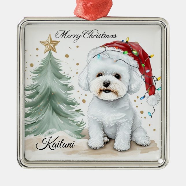 Adorable Bichon Personalized Christmas gift Metal Ornament (Front)