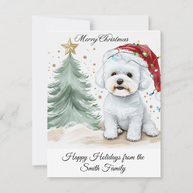 Adorable Bichon Personalized Christmas |  Holiday Card (Front)