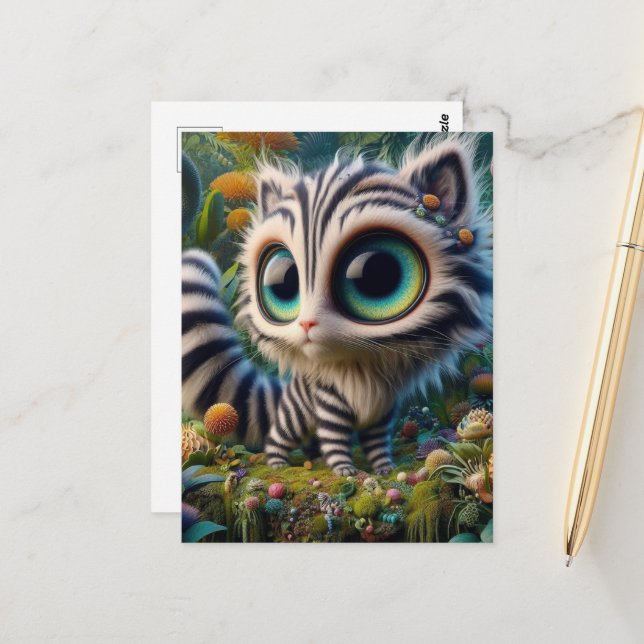 Adorable Big Eye Kitty Postcard (Front/Back In Situ)