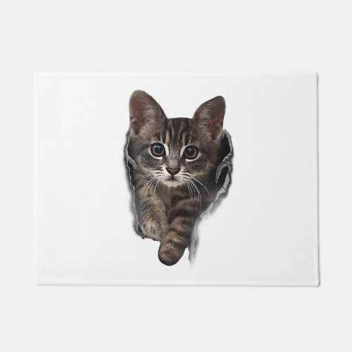 Adorable Big_eyed Cat Break Wall 3D Doormat