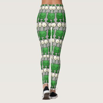 Adorable Big Eyed Green Frog Pattern Leggings by HappyGabby at Zazzle