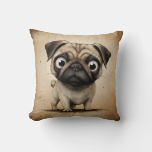Adorable Big-Eyed Pug Illustration Throw Pillow