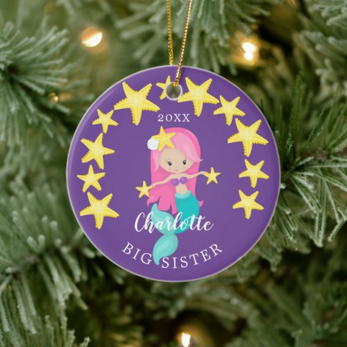 Adorable Big Sister Mermaid Christmas Ornament