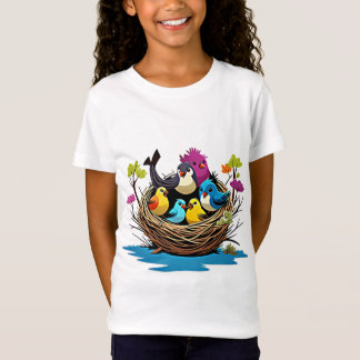 Adorable Bird Family in Nest T-Shirt