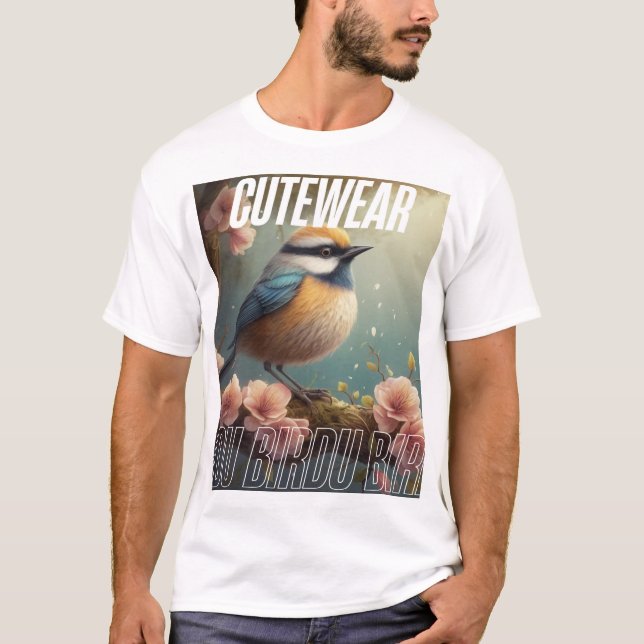 Adorable bird in Floral Garden – Cute Aesthetic  T-Shirt (Front)