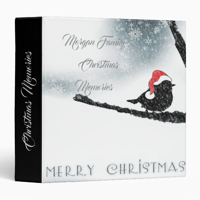 Adorable Bird With Santa Hat On Branch 3 Ring Binder (Front/Spine)
