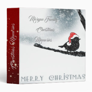 Adorable Bird With Santa Hat On Branch 3 Ring Binder