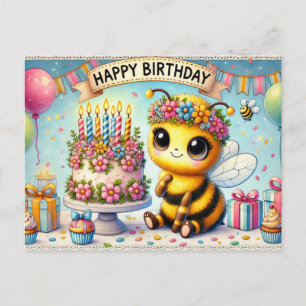 Adorable Birthday Bee Celebration Postcard