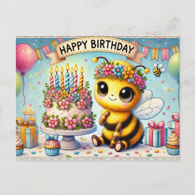 Adorable Birthday Bee Celebration Postcard (Front)