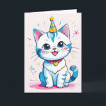 Adorable Birthday Cat – Customizable Kids' Card<br><div class="desc">Make a child’s birthday extra special with this adorable, customizable card! Featuring a cute, smiling white and blue kitten wearing a party hat, this playful and colorful design is perfect for young cat lovers. With a fun, festive background and space to insert your own message, this card is a perfect...</div>