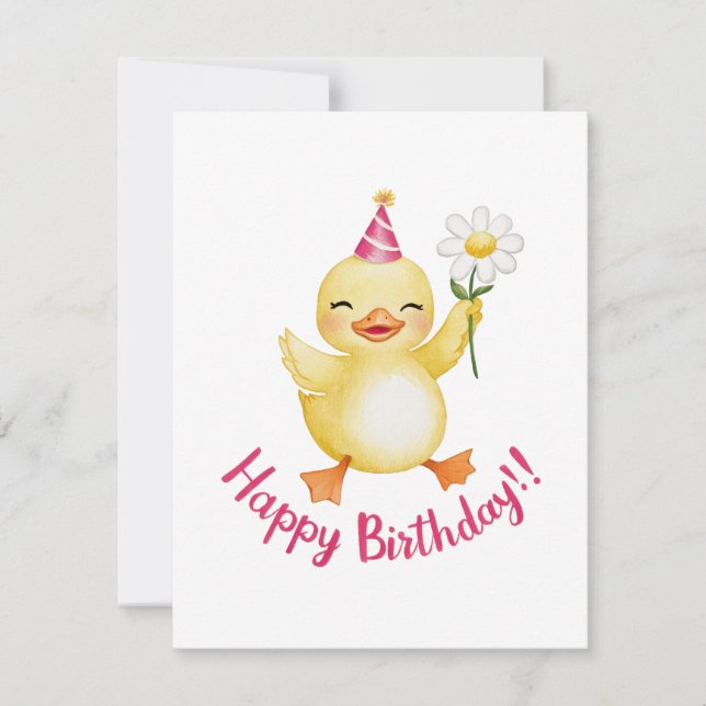 Adorable Birthday Chick Design with Daisy Holiday Card (Front)