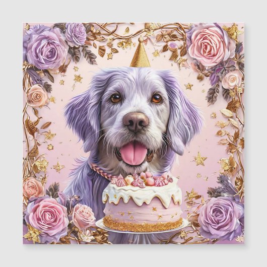 Adorable Birthday Dog with Cake Celebrating (Front)