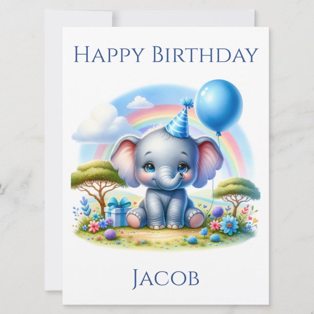 Adorable Birthday Elephant Birthday Card (Front)
