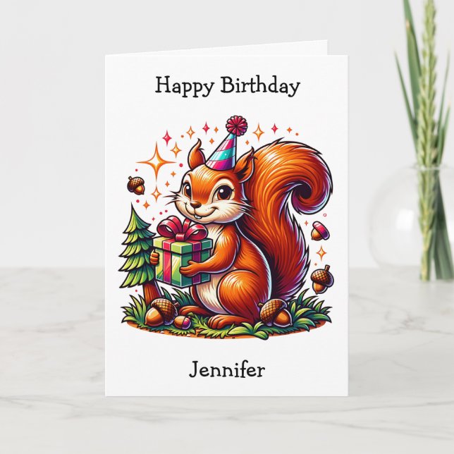 Adorable Birthday Squirrel | Coloring Page Card (Front)