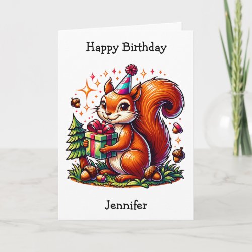 Adorable Birthday Squirrel  Coloring Page Card