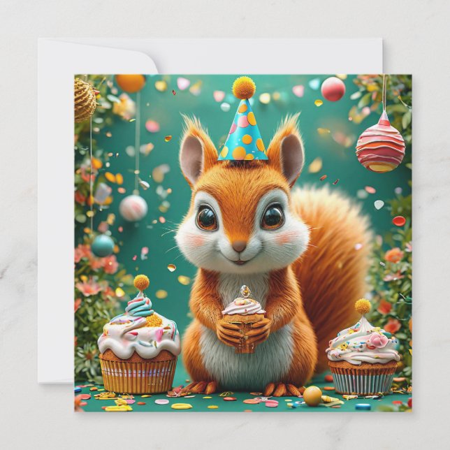 Adorable birthday Squirrel Invitation (Front)