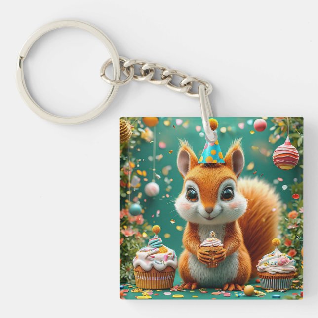 Adorable birthday Squirrel Keychain (Front)