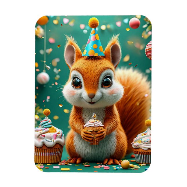 Adorable birthday Squirrel Magnet (Vertical)