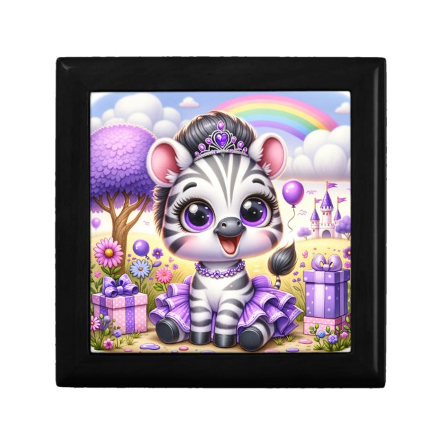 Adorable Birthday Zebra in a Tiara Gift Box (Front)