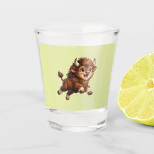 Adorable Bison Playfully Running with a Joyful  Shot Glass