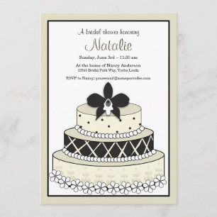 Adorable Black and Ecru Wedding Cake Invitation