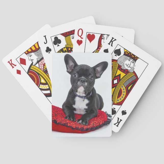 Adorable Black and White Bulldog Puppy Photo Poker Cards (Back)