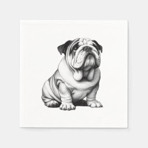 Adorable black and white bulldog sketch napkins