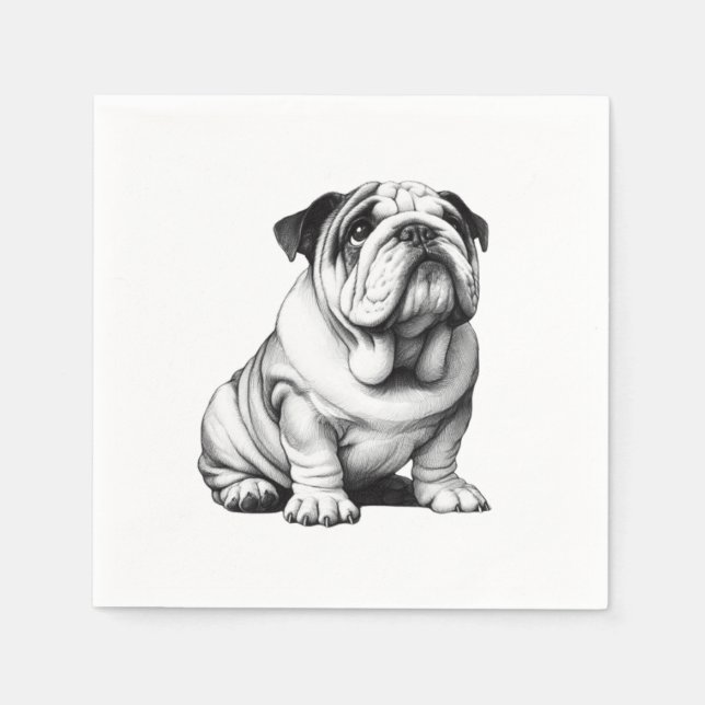 Adorable black and white bulldog sketch napkins (Front)