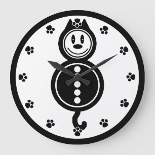 Adorable Black and White Cat Clock