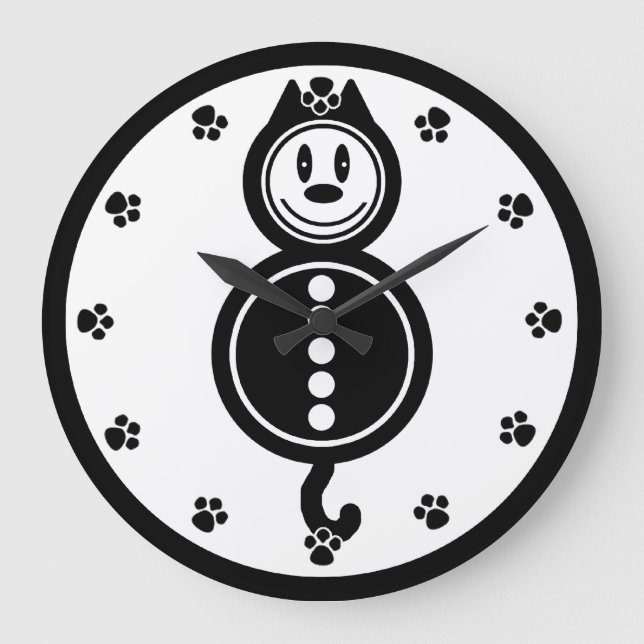 Adorable Black and White Cat Clock (Front)