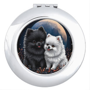 Adorable Black and White Pomeranian Puppies Compact Mirror