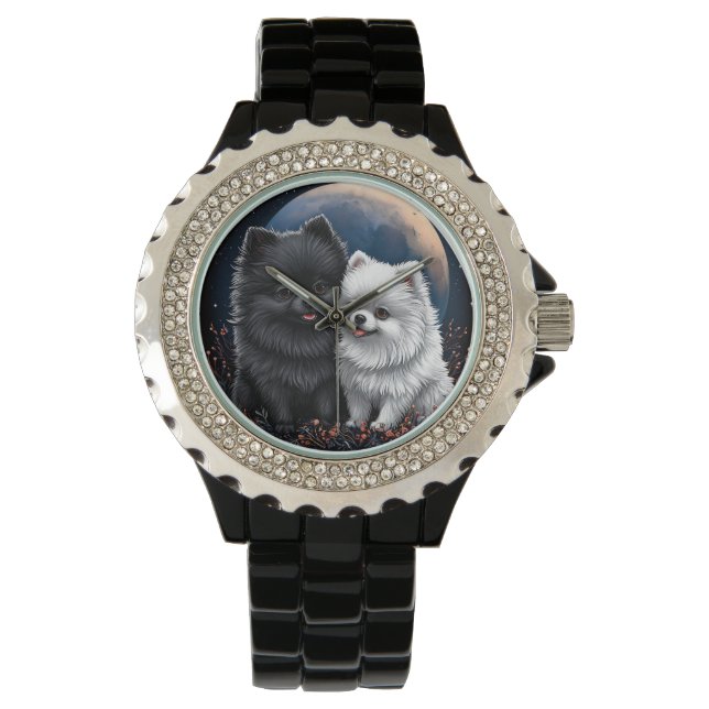 Adorable Black and White Pomeranian Puppies Watch (Front)